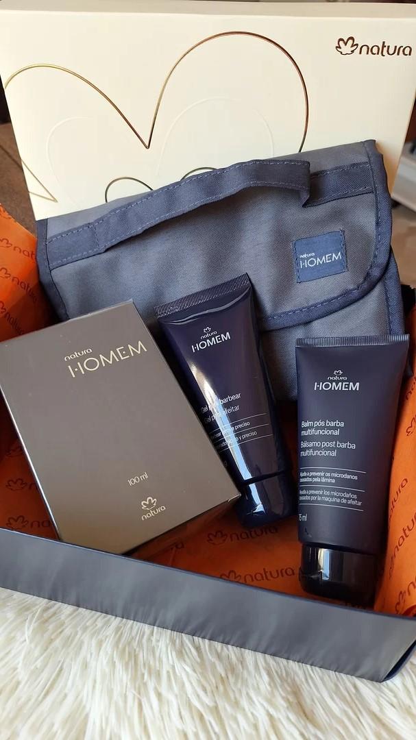 Kit Natura Homem com colônia tradicional, gel de barbear, pós-barba multifuncional e necessárie multiuso